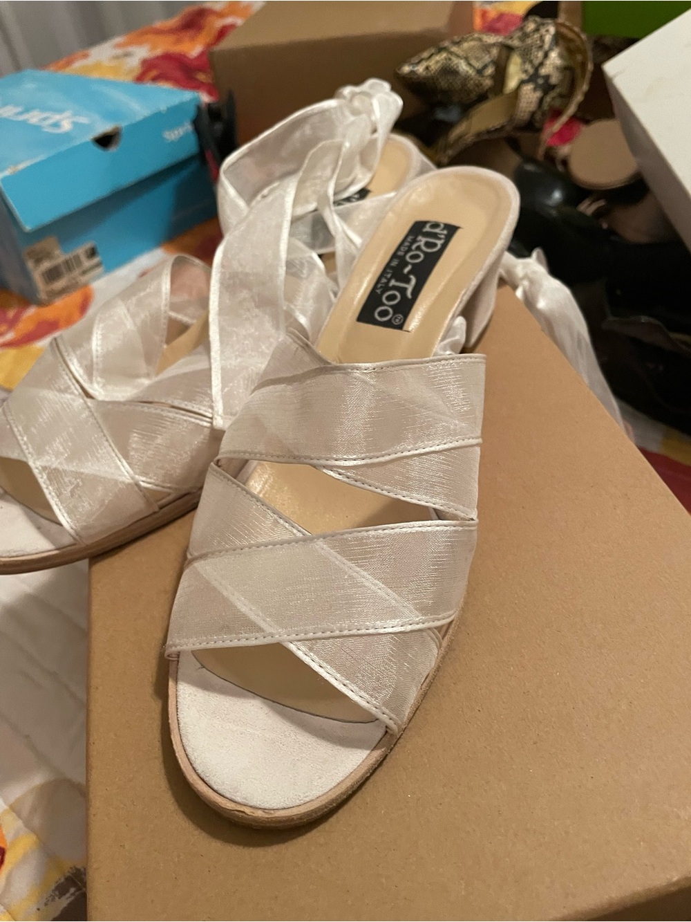 Ivory Satin Crisscross Slide Sandals for Women